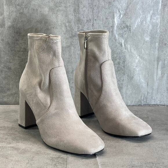MARC FISHER Women's Light Gray Needit Stretch Square-Toe Block Heel Booties SZ 7 - Picture 3 of 10